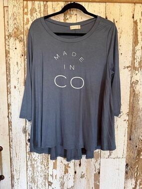 Altar'd State Slate Blue 'Made in CO' Long Sleeve Scoop Neck Top